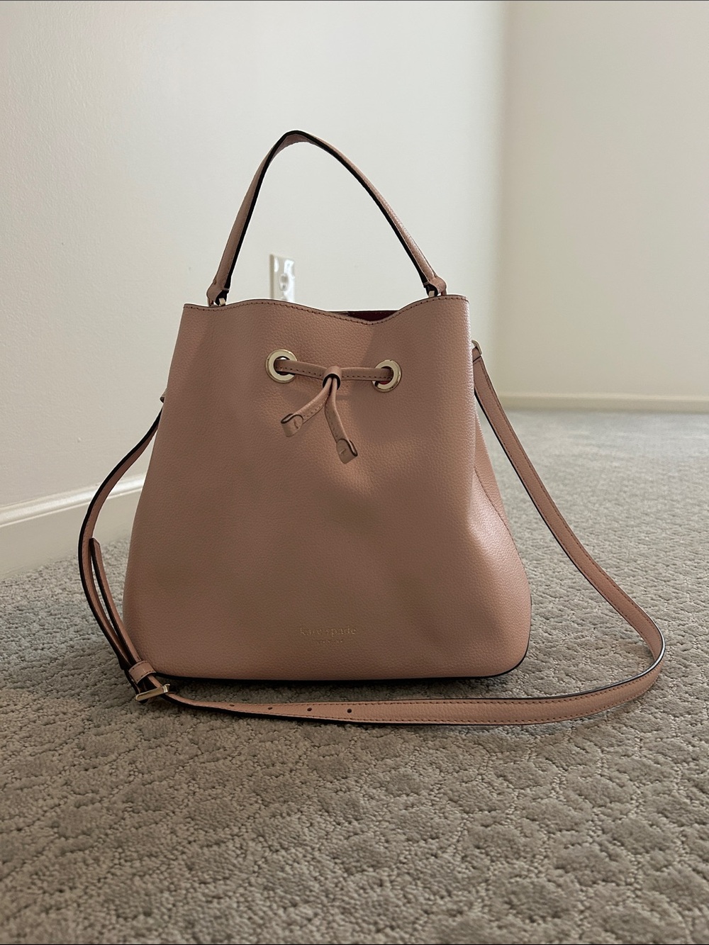 Kate spade Pebbled Dusty Rose Drawstring Bucket Shoulder Bag